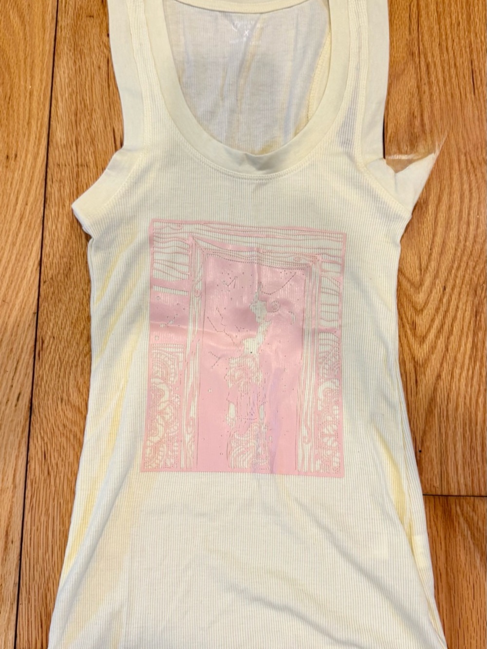 Primark Butter Yellow Ribbed Tank Top with Girl Entering the Unknown Graphic